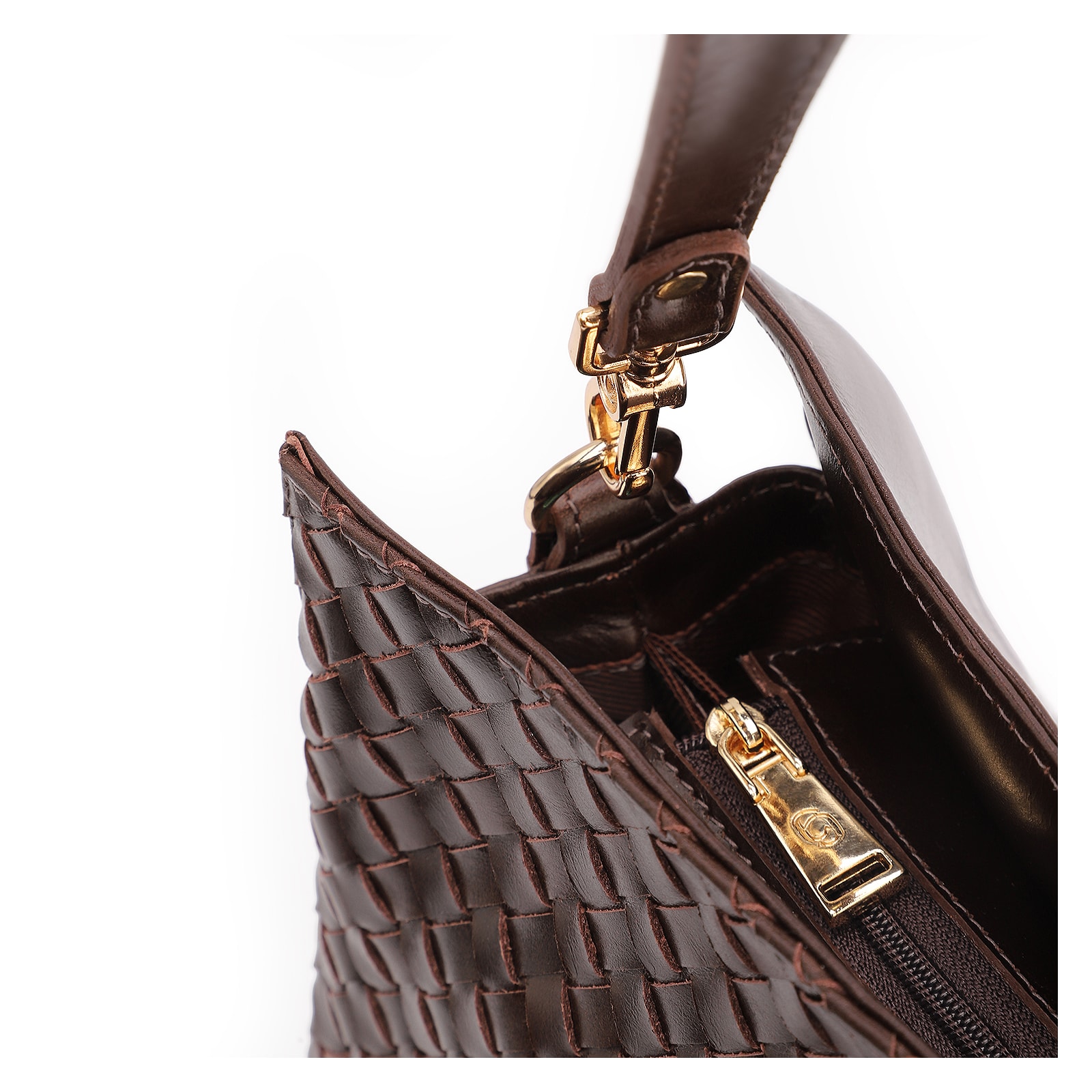 Bolsa De Ombro Tressê Couro Marrom Escuro