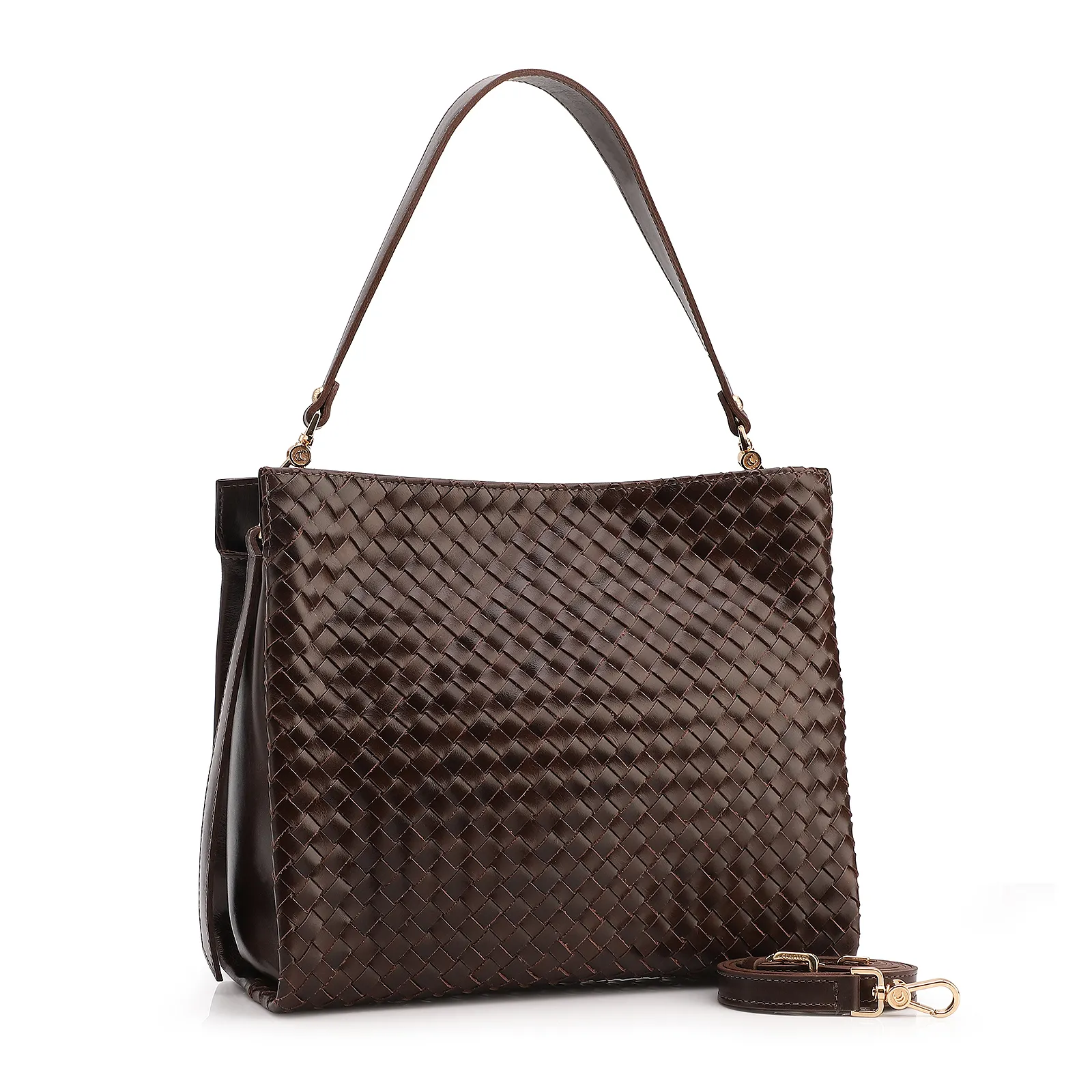 Bolsa De Ombro Tressê Couro Marrom Escuro