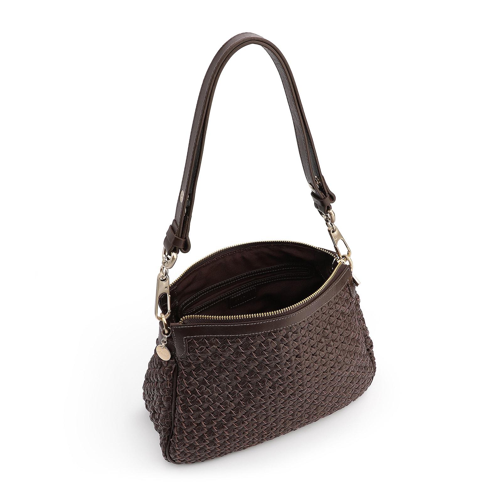 Bolsa De Ombro Tressê Couro Marrom Escuro