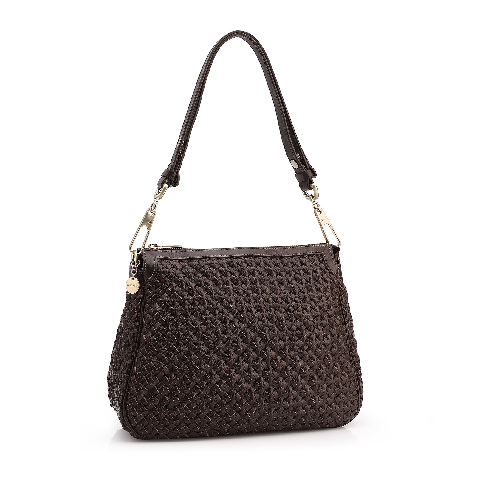 Bolsa De Ombro Tressê Couro Marrom Escuro