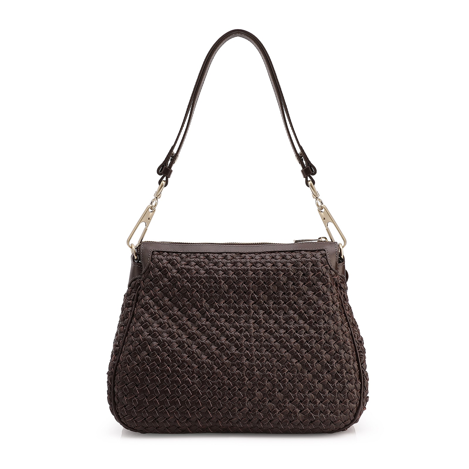 Bolsa De Ombro Tressê Couro Marrom Escuro