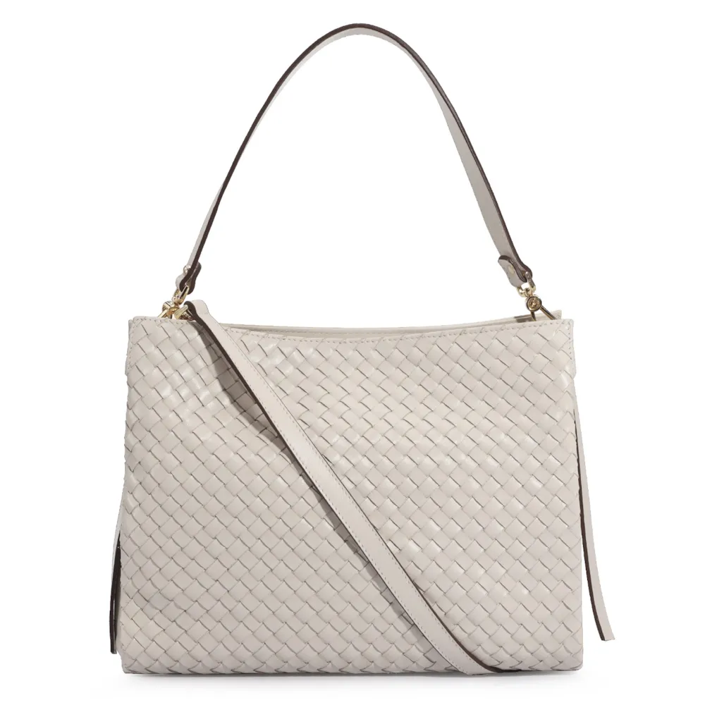 Bolsa De Ombro Tressê Couro Off White