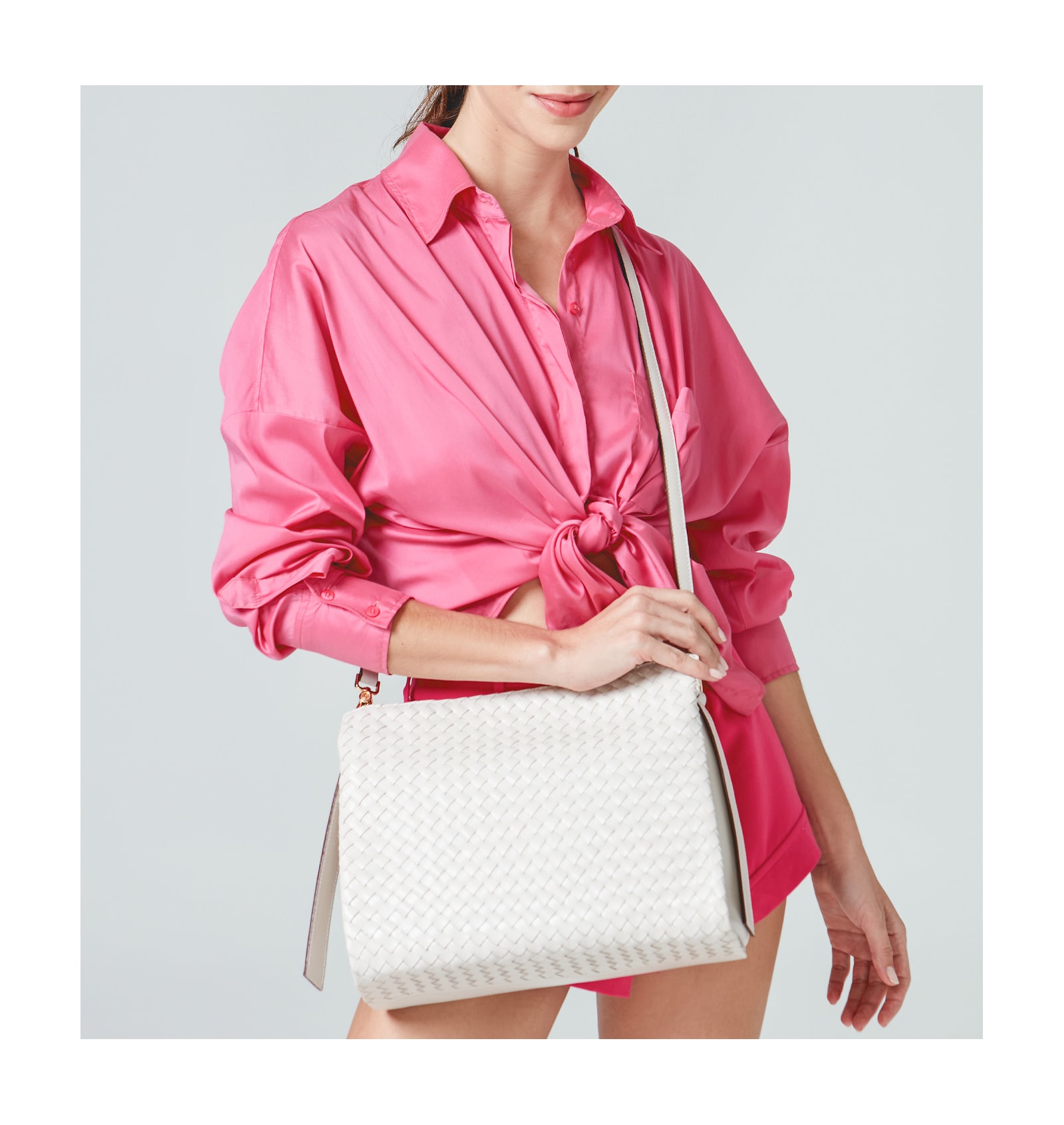 Bolsa De Ombro Tressê Couro Off White