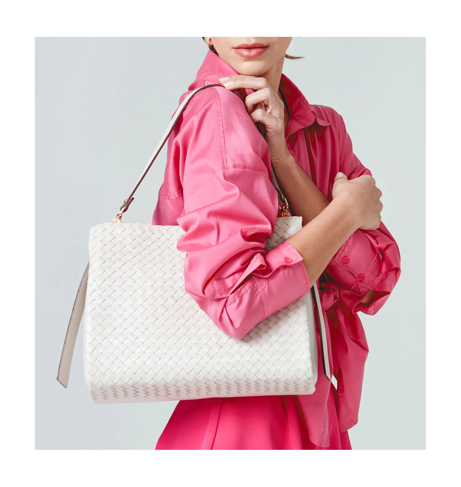 Bolsa De Ombro Tressê Couro Off White