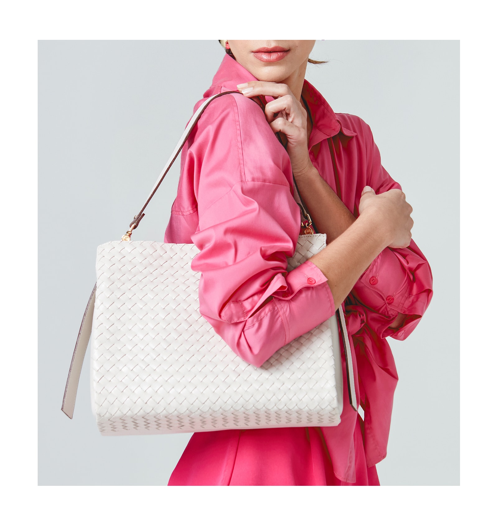 Bolsa De Ombro Tressê Couro Off White