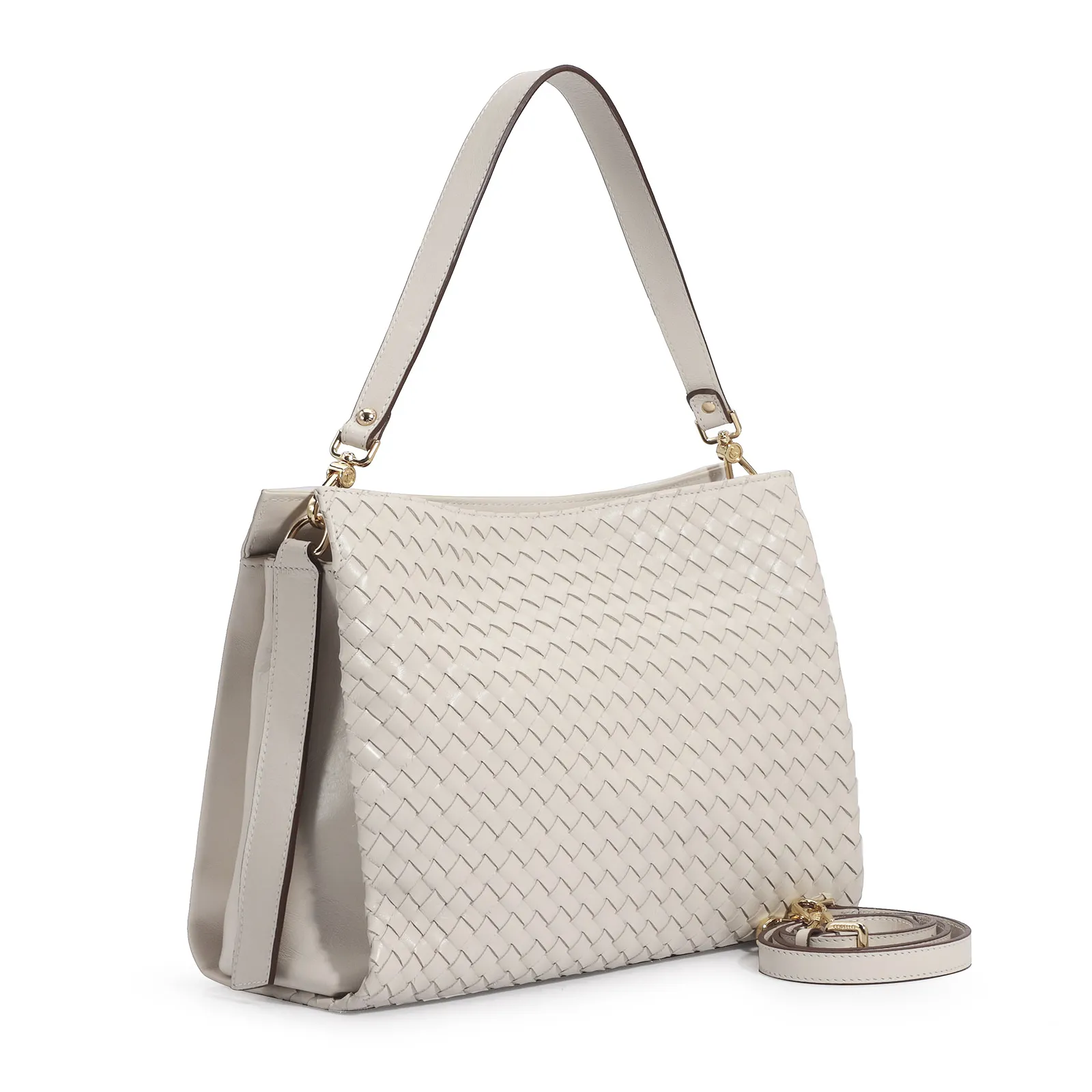 Bolsa De Ombro Tressê Couro Off White