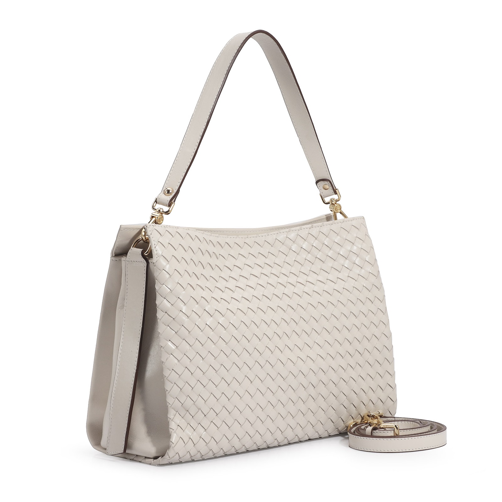 Bolsa De Ombro Tressê Couro Off White