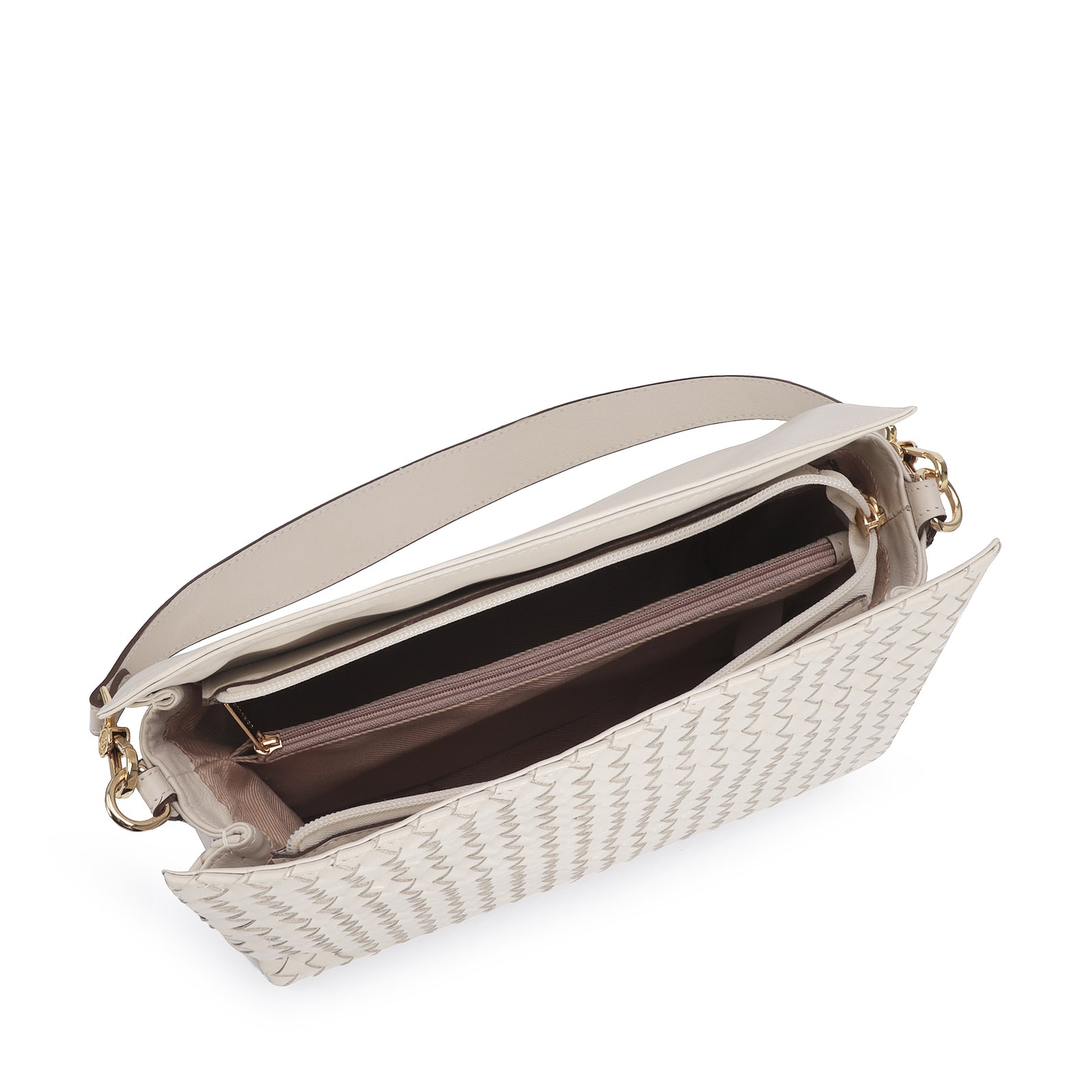Bolsa De Ombro Tressê Couro Off White