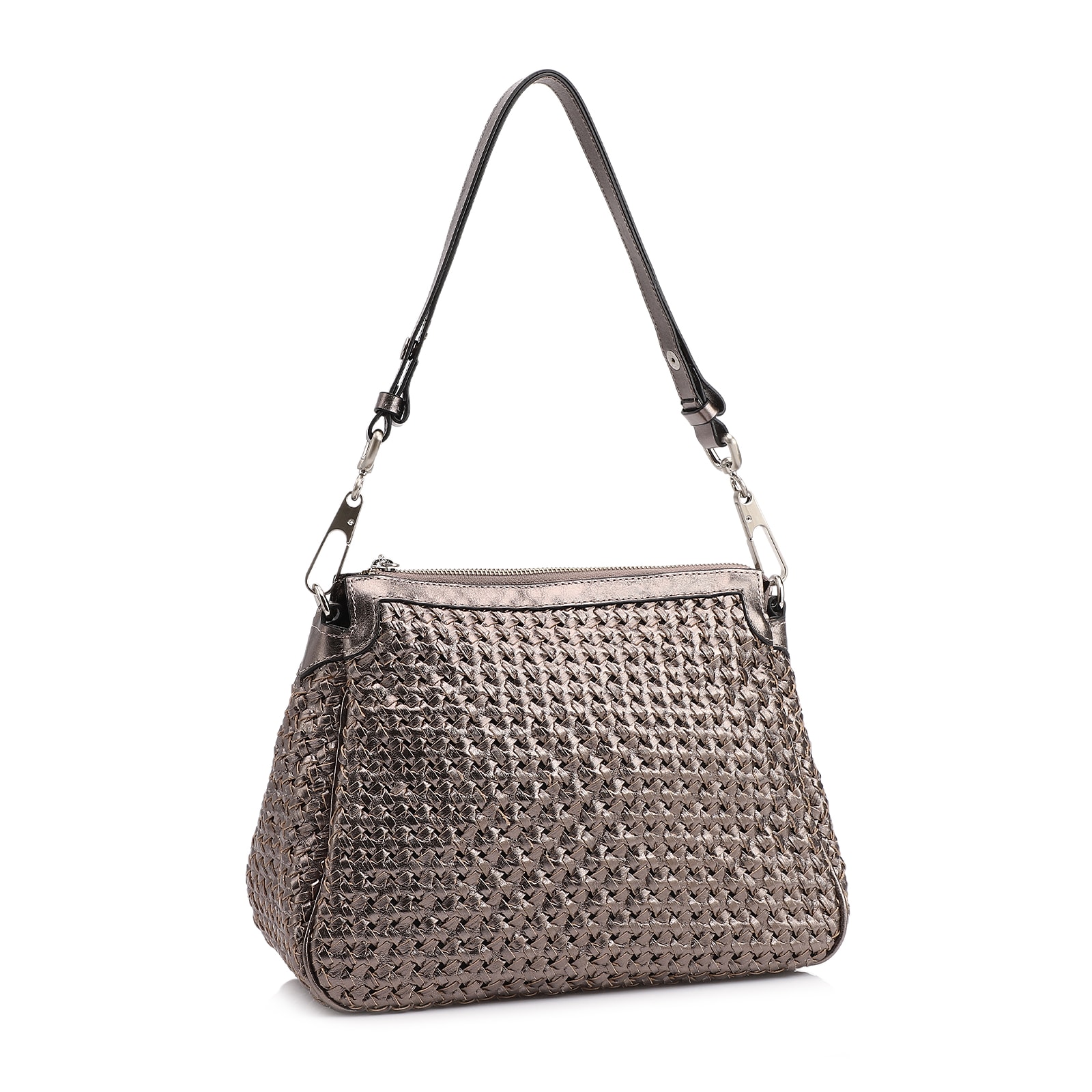 Bolsa De Ombro Tressê Couro Prata