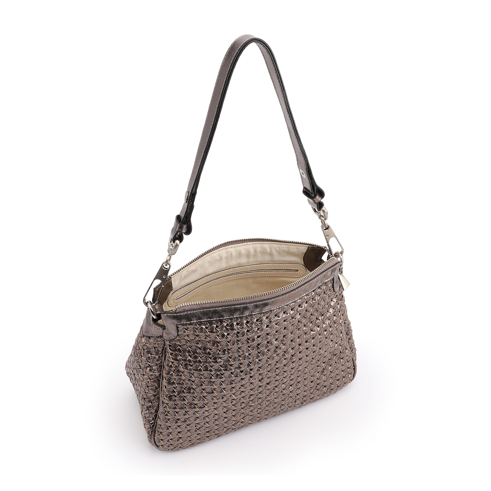 Bolsa De Ombro Tressê Couro Prata