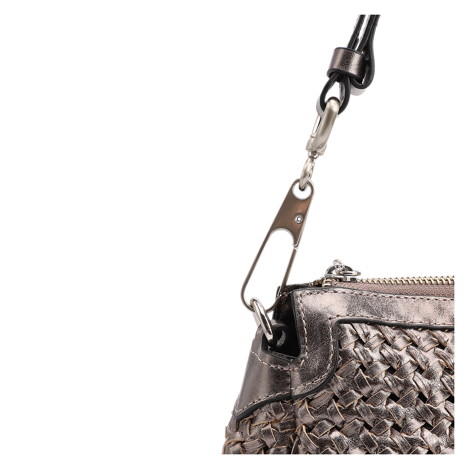 Bolsa De Ombro Tressê Couro Prata