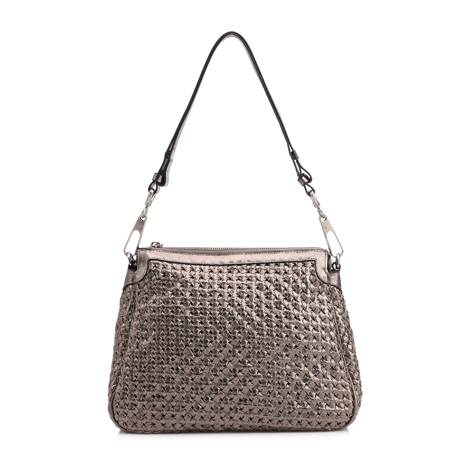 Bolsa De Ombro Tressê Couro Prata