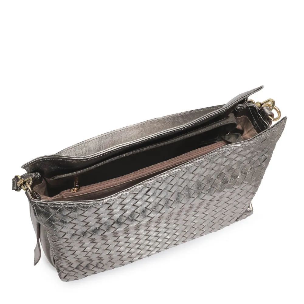 Bolsa De Ombro Tressê Couro Prata - imagem 4