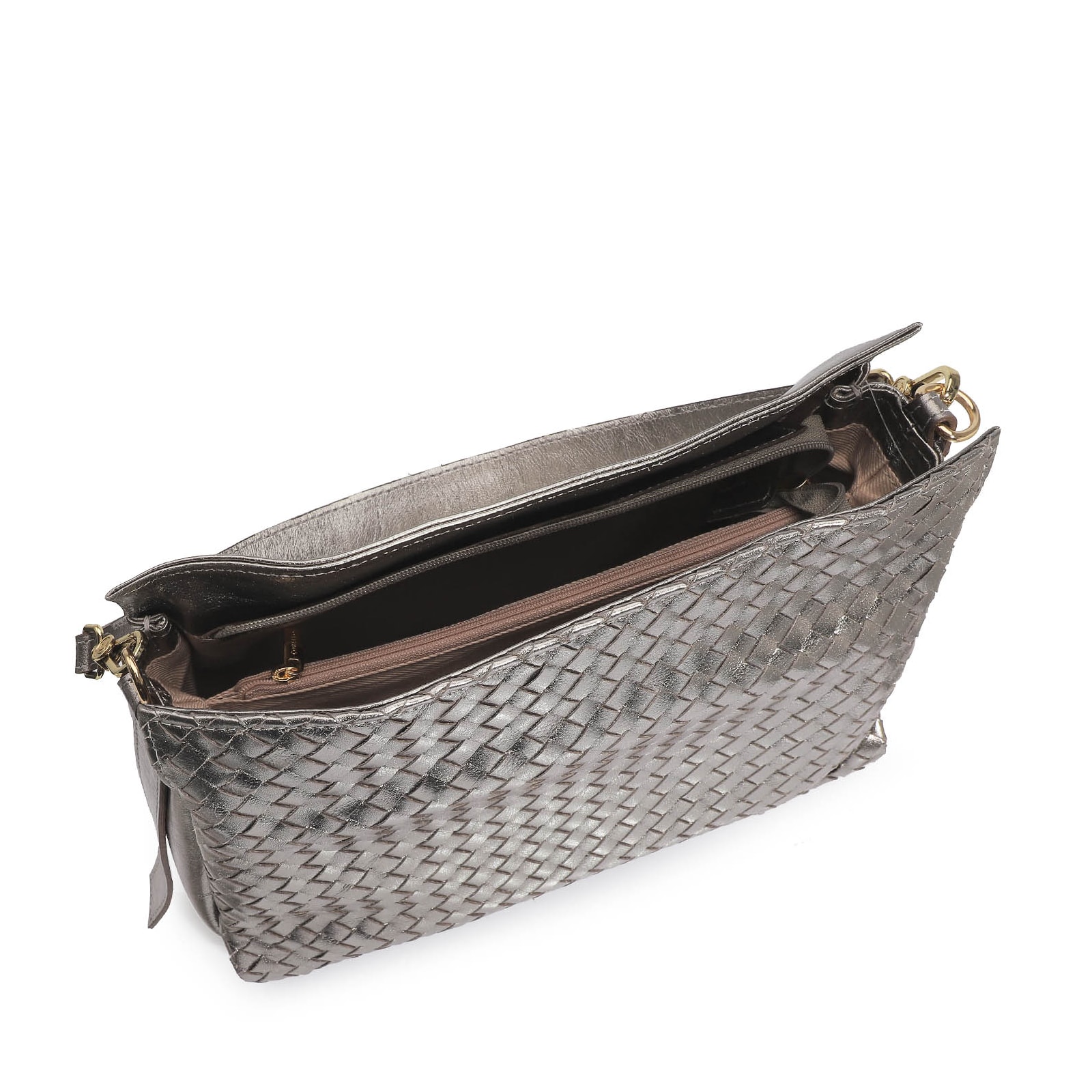 Bolsa De Ombro Tressê Couro Prata
