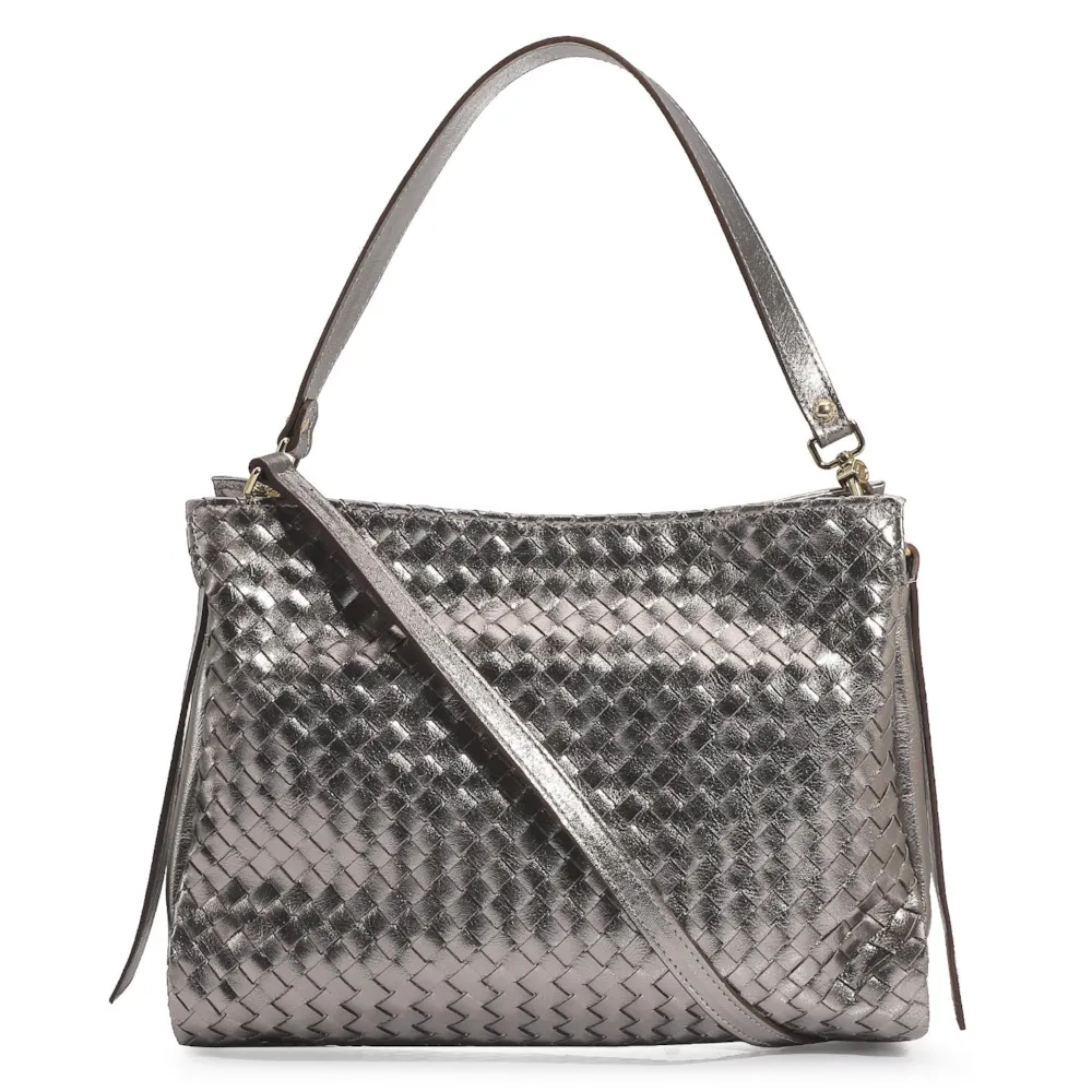 Bolsa De Ombro Tressê Couro Prata