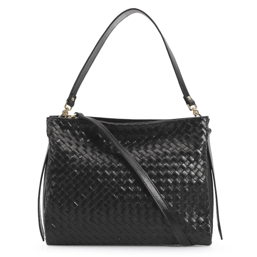 Bolsa De Ombro Tressê Couro Preto