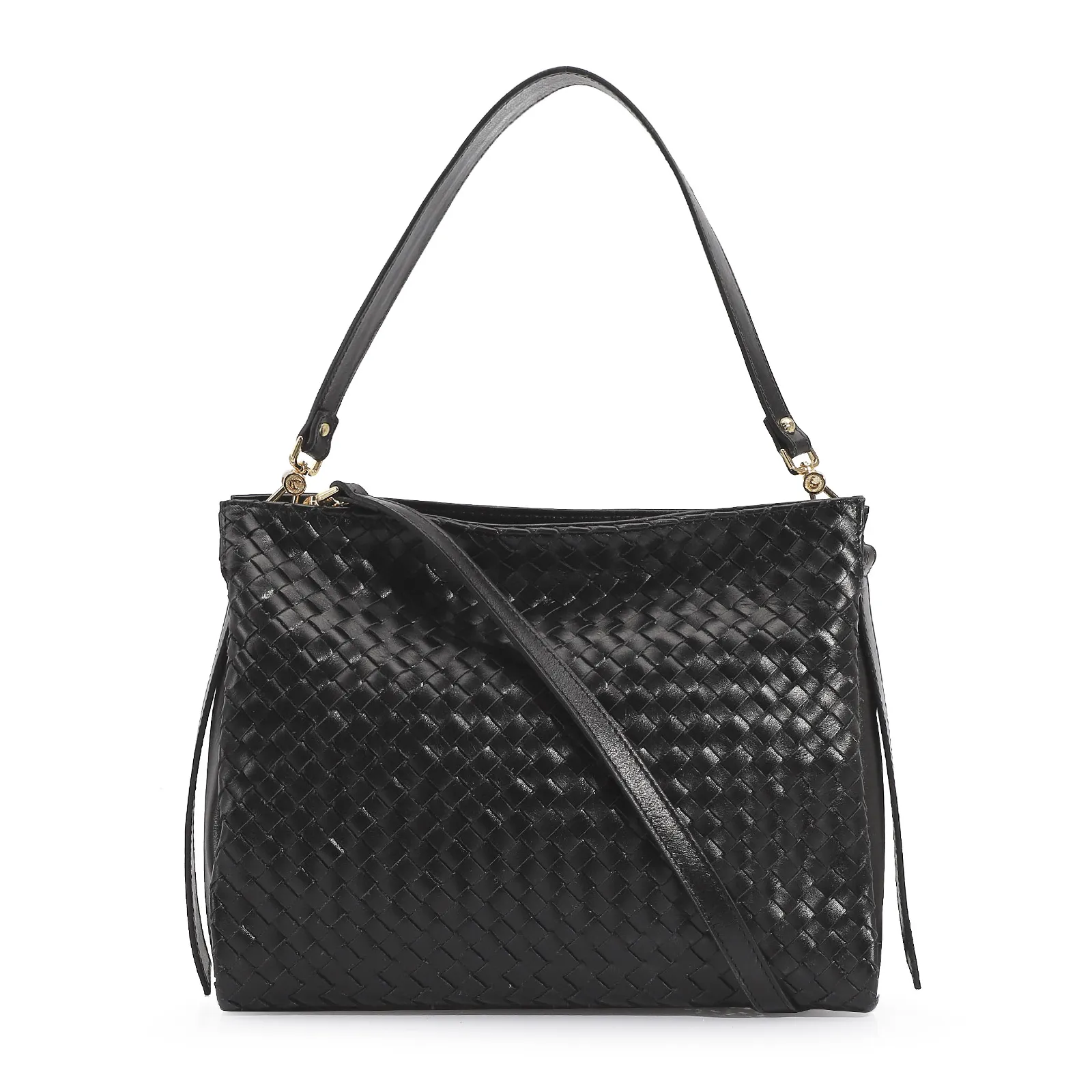 Bolsa De Ombro Tressê Couro Preto