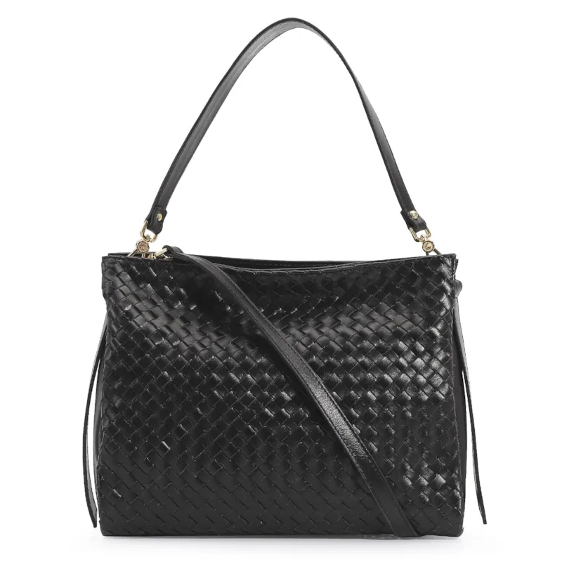 Bolsa De Ombro Tressê Couro Preto