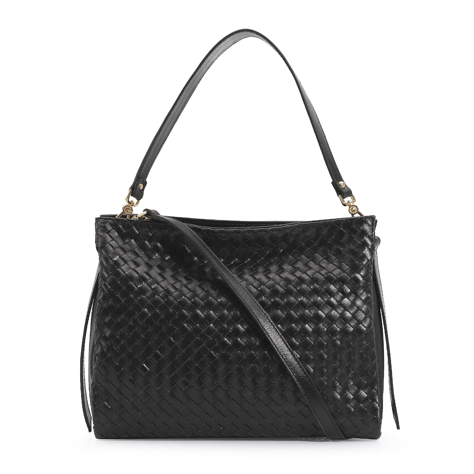 Bolsa De Ombro Tressê Couro Preto