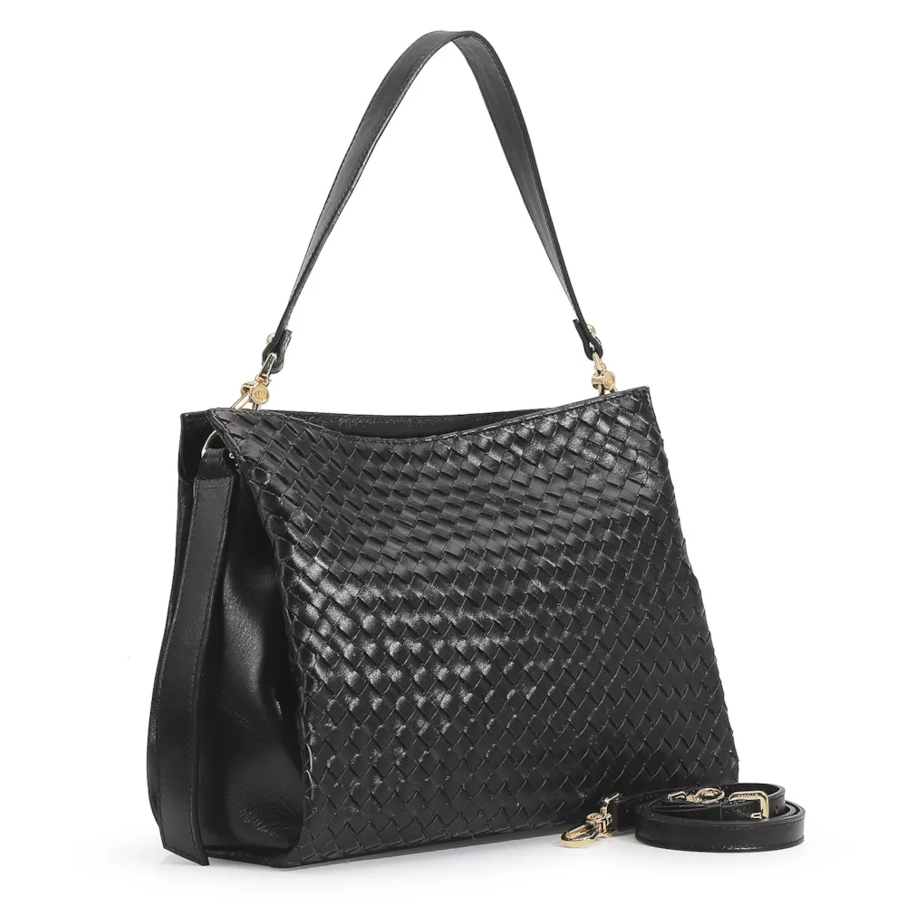 Bolsa De Ombro Tressê Couro Preto - imagem 3