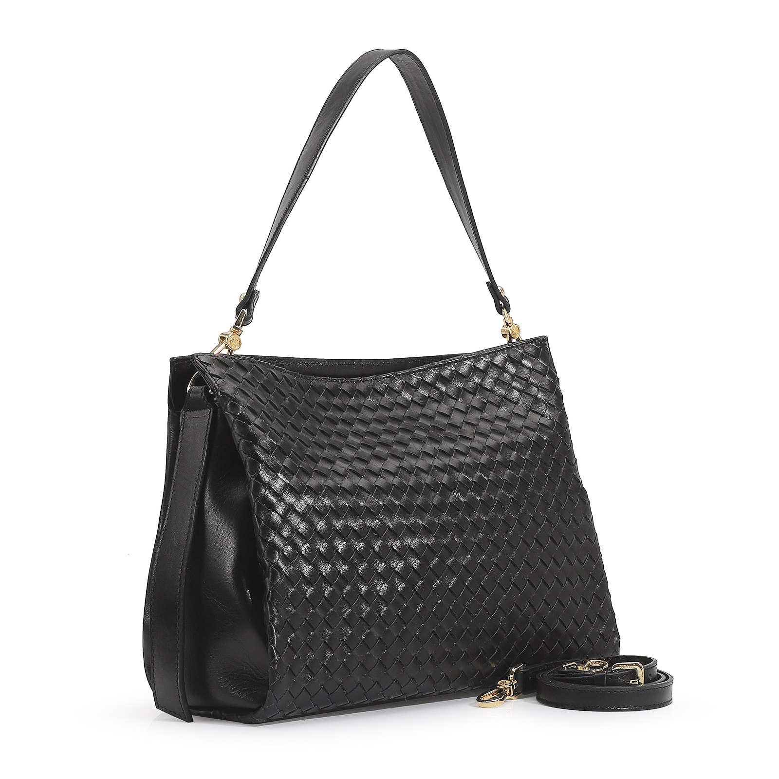 Bolsa De Ombro Tressê Couro Preto