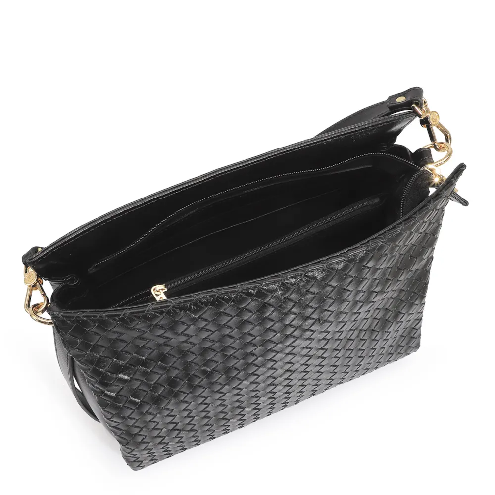 Bolsa De Ombro Tressê Couro Preto - imagem 5