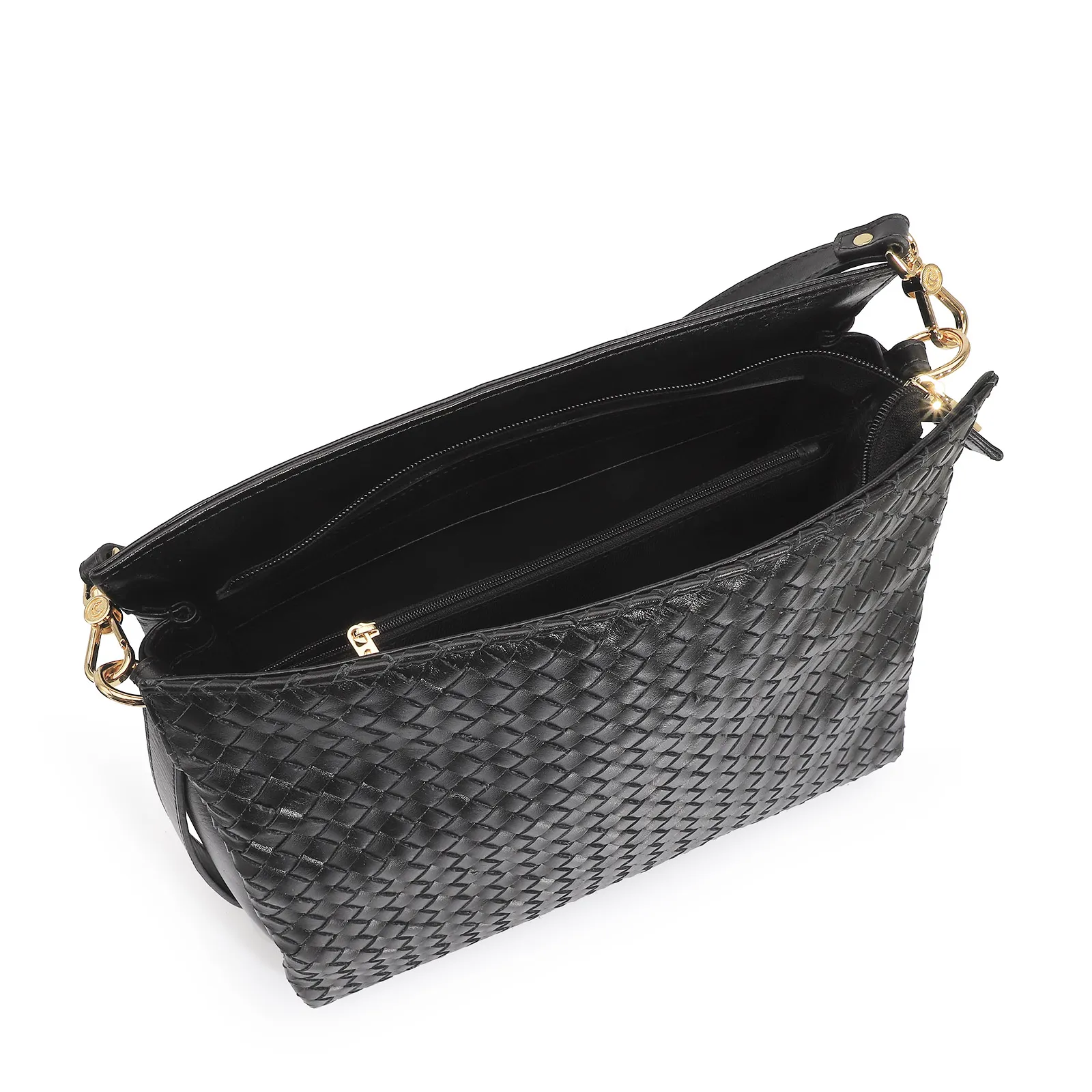 Bolsa De Ombro Tressê Couro Preto