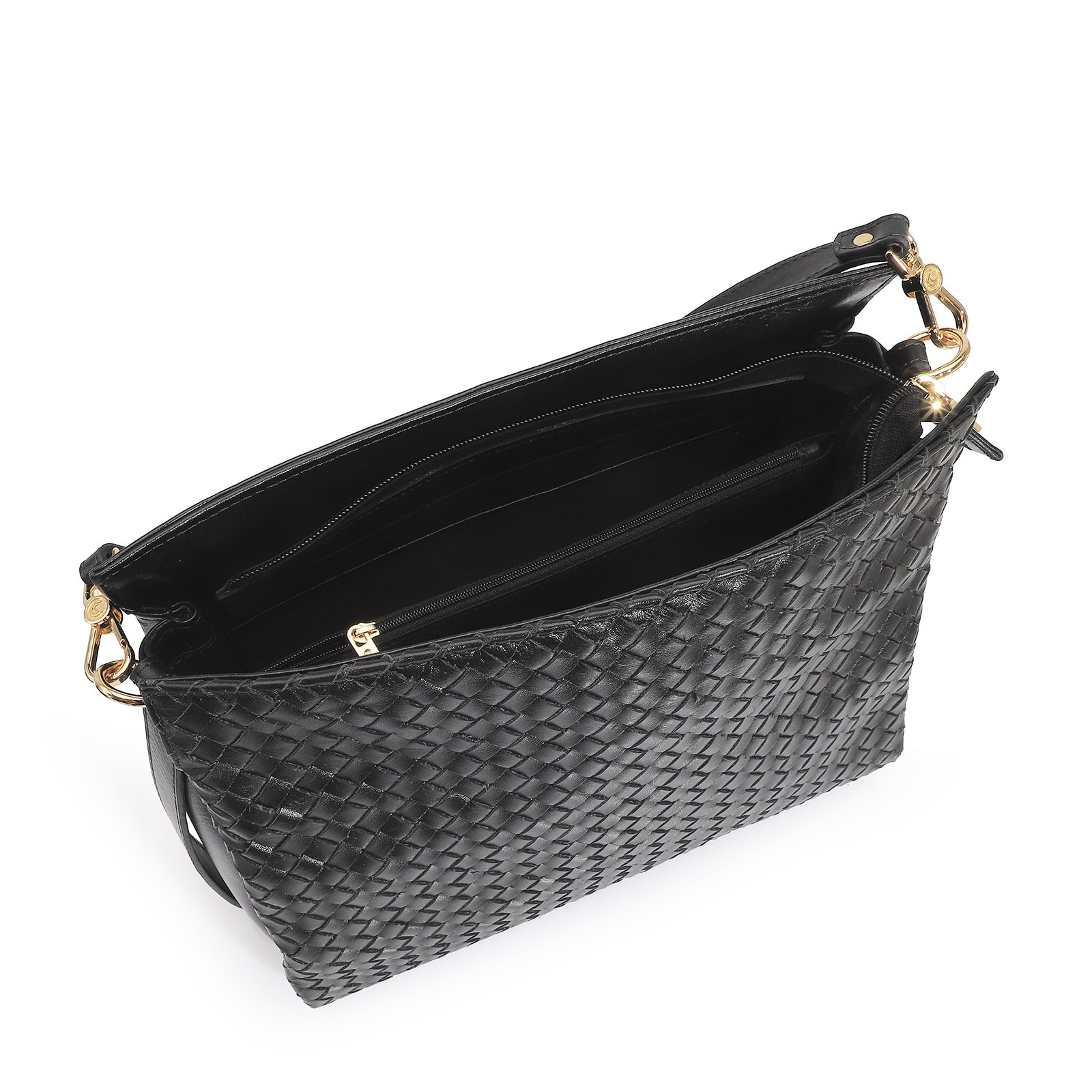 Bolsa De Ombro Tressê Couro Preto