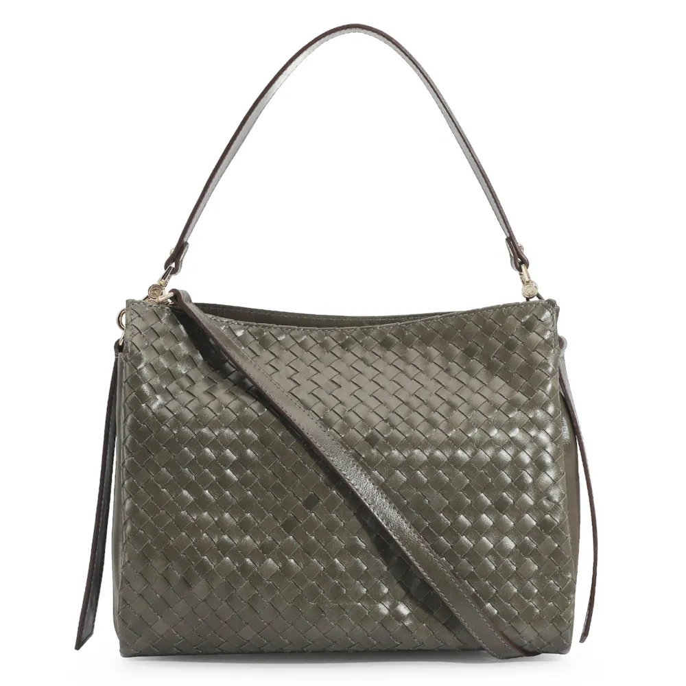 Bolsa De Ombro Tressê Couro Verde