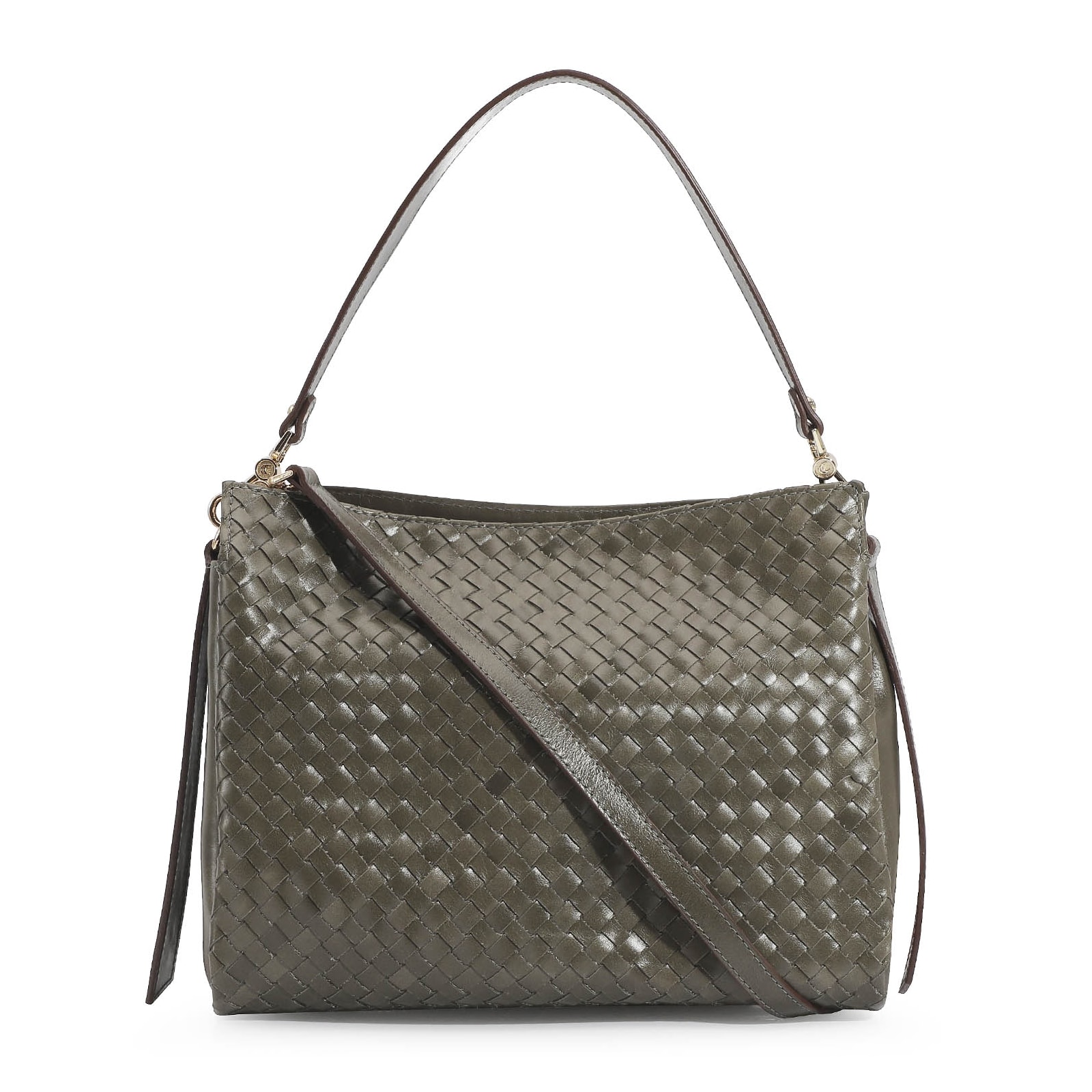 Bolsa De Ombro Tressê Couro Verde
