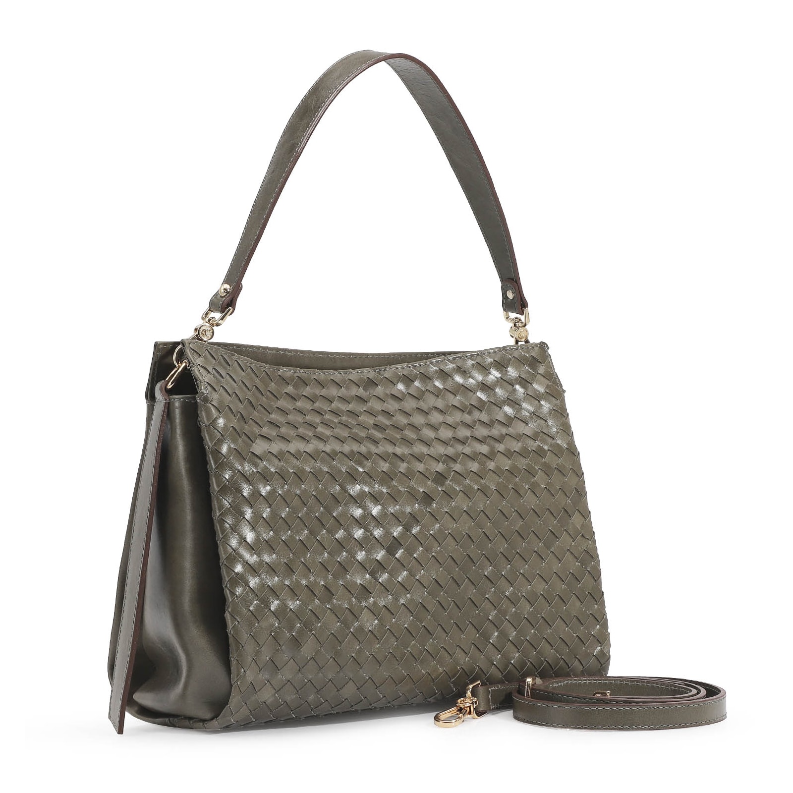 Bolsa De Ombro Tressê Couro Verde