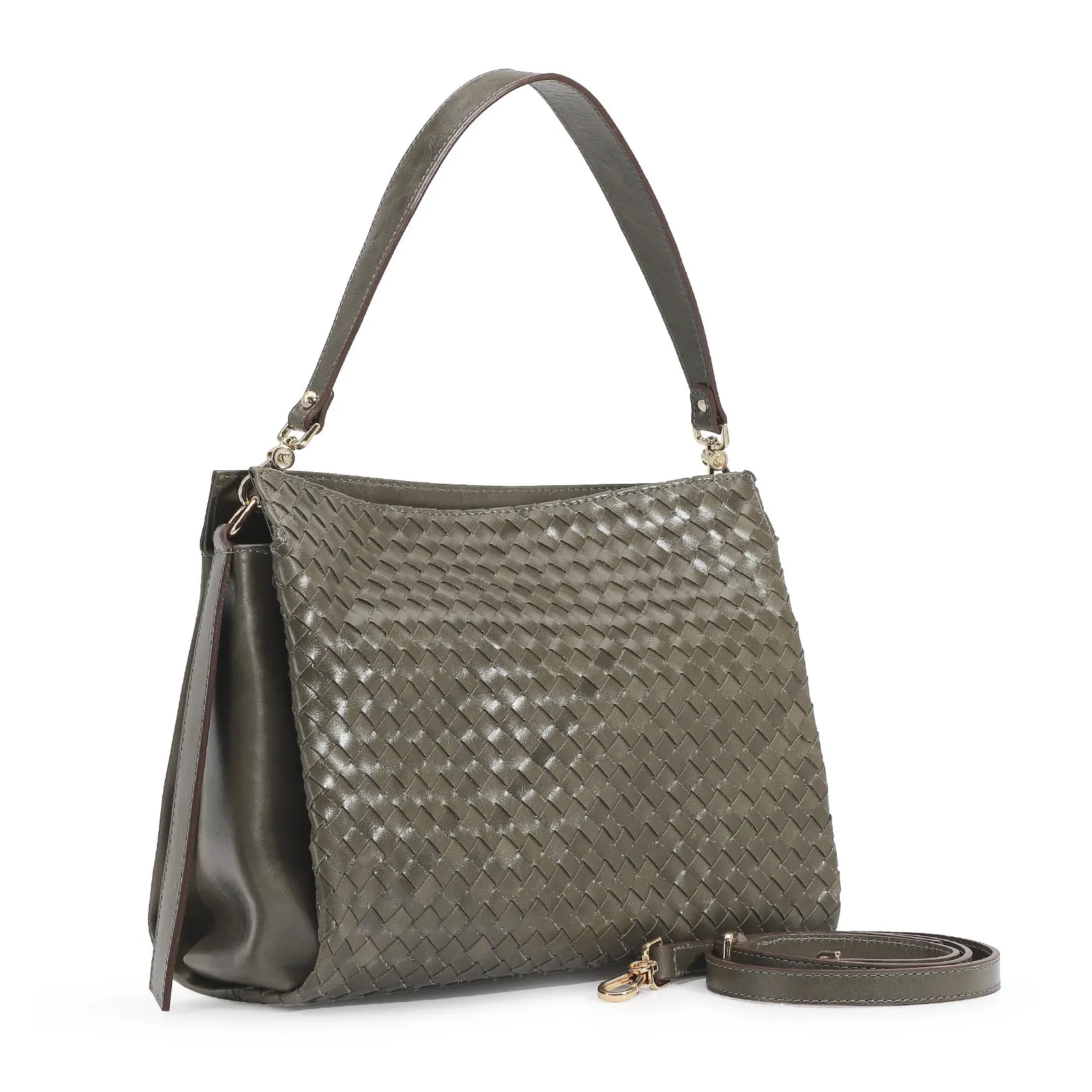 Bolsa De Ombro Tressê Couro Verde