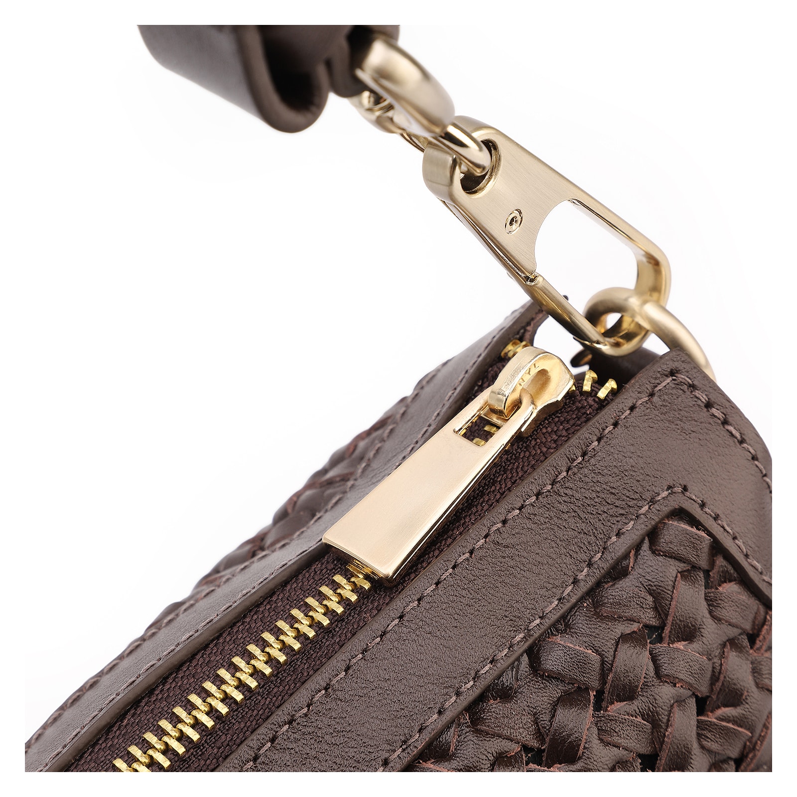 Bolsa De Ombro Tressê Grande Couro Marrom Escuro Tressê