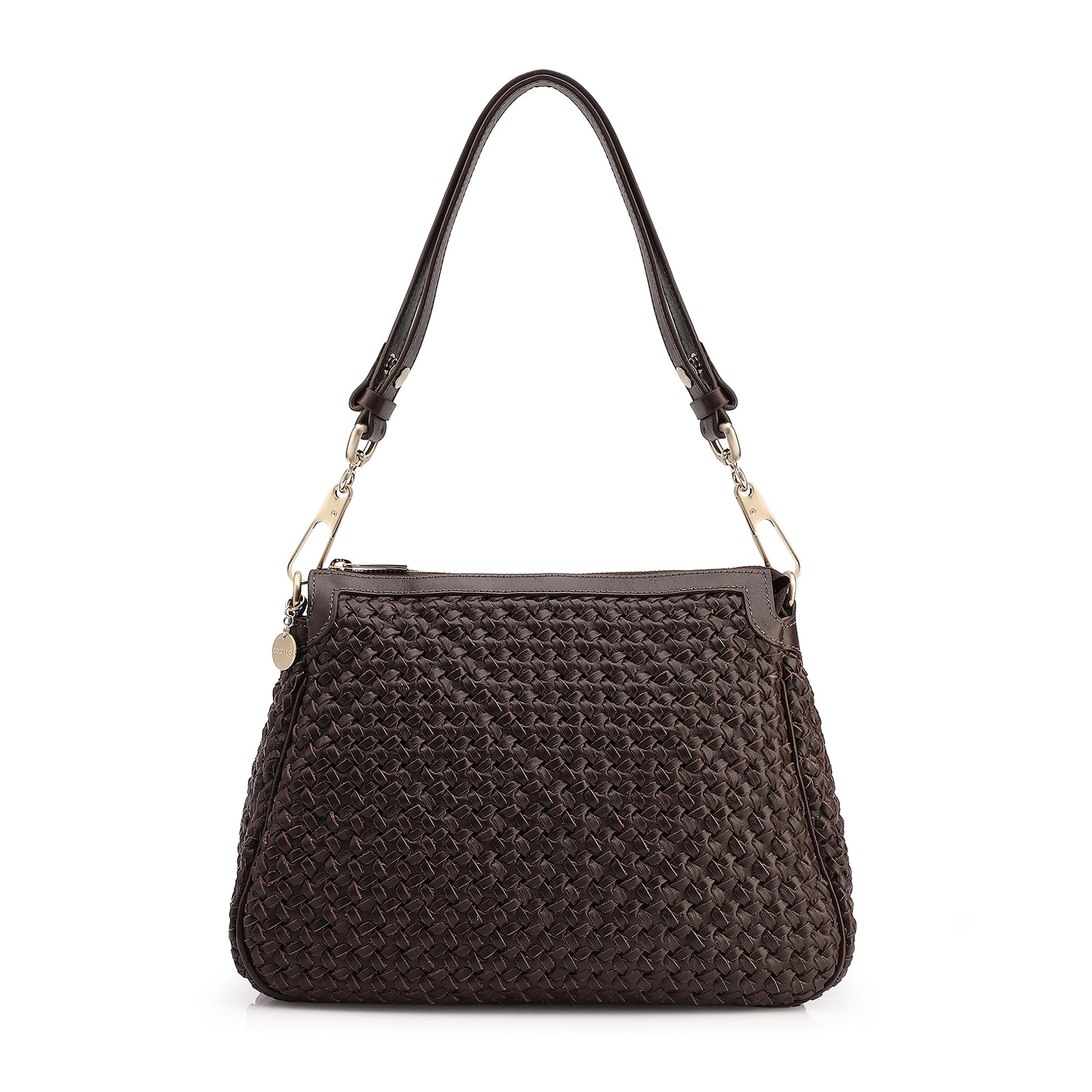 Bolsa De Ombro Tressê Grande Couro Marrom Escuro Tressê
