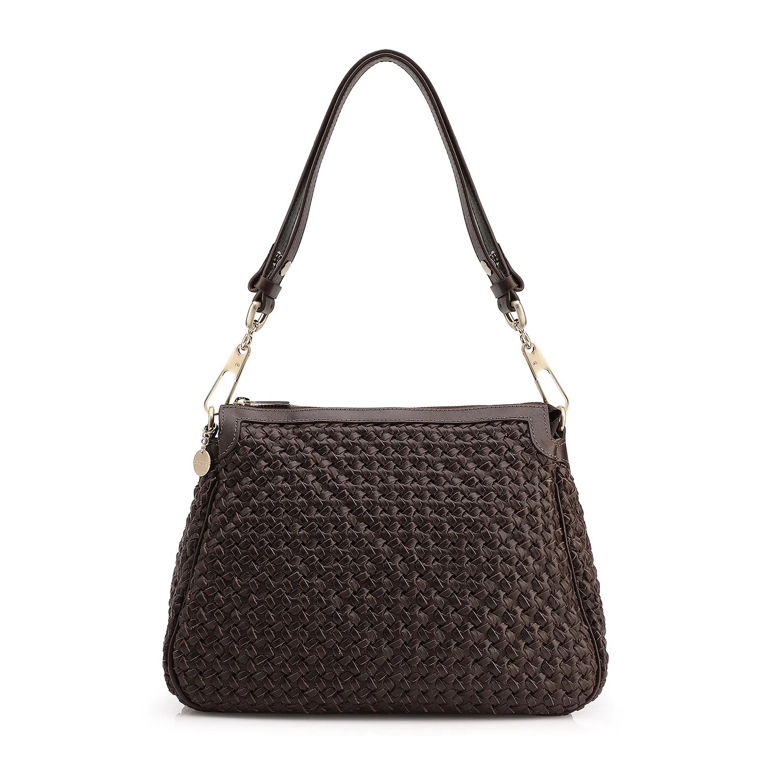 Bolsa De Ombro Tressê Grande Couro Marrom Escuro Tressê