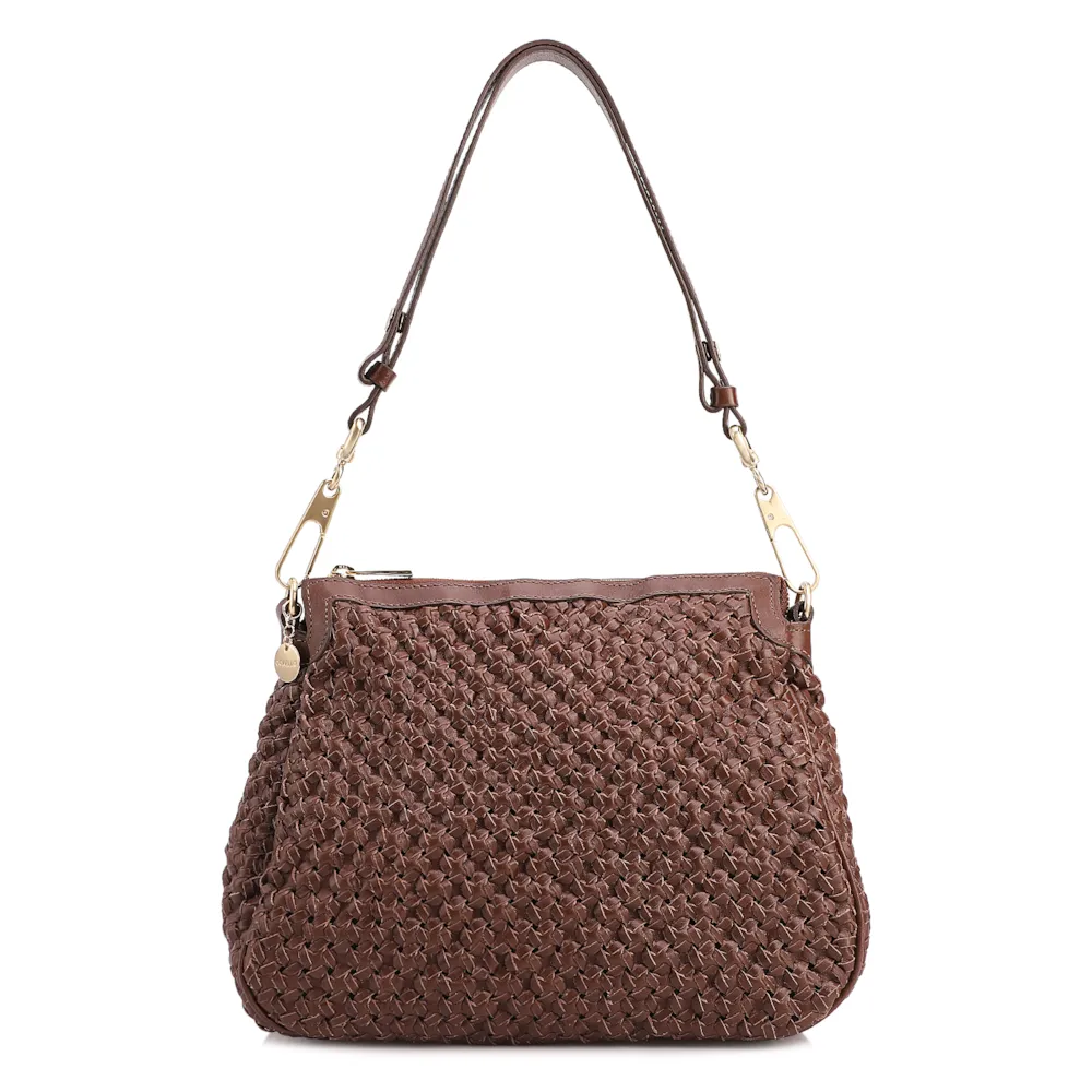 Bolsa De Ombro Tressê Grande Couro Marrom Tressê