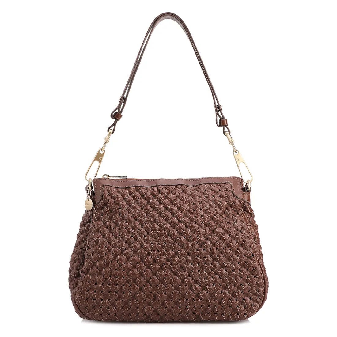 Bolsa De Ombro Tressê Grande Couro Marrom Tressê