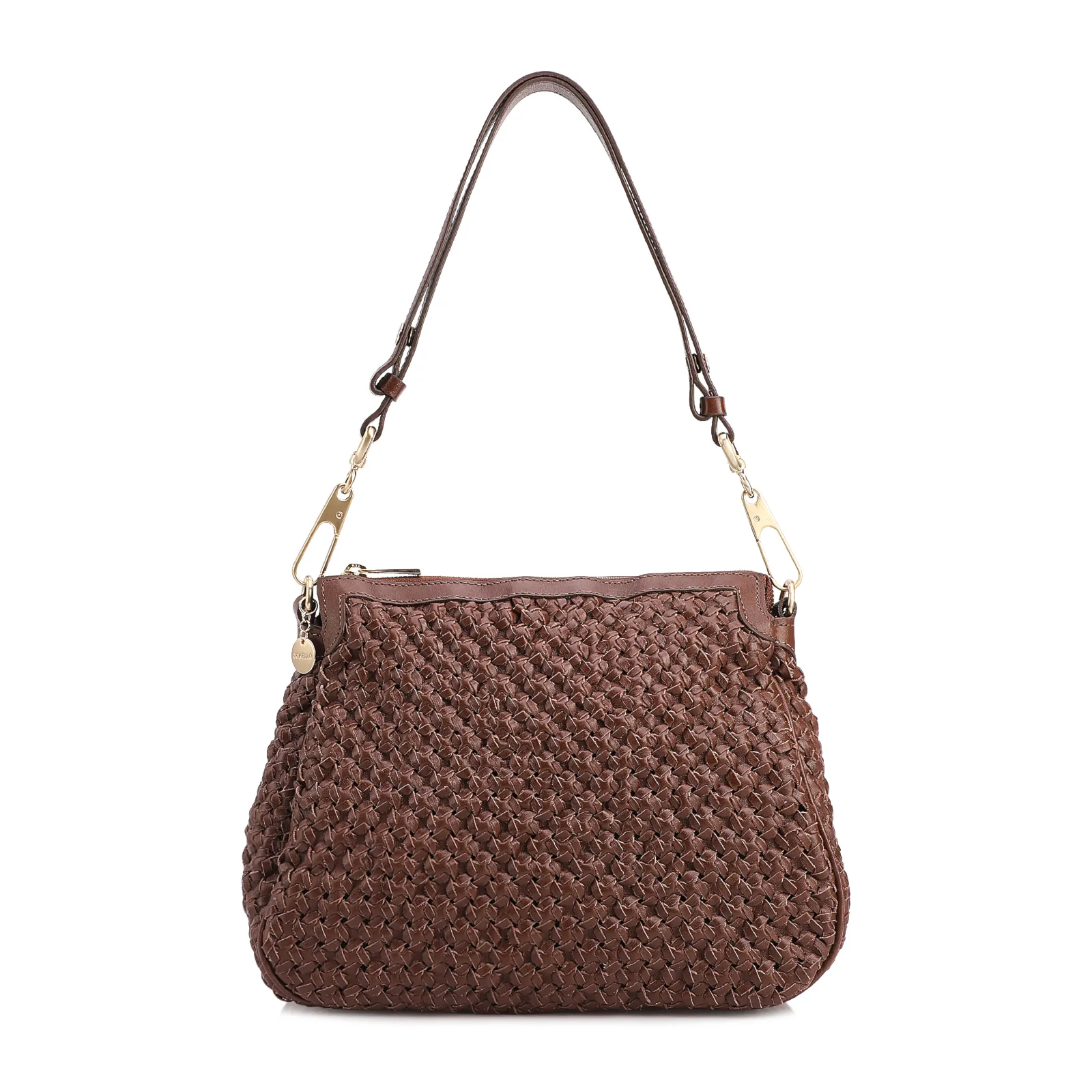 Bolsa De Ombro Tressê Grande Couro Marrom Tressê