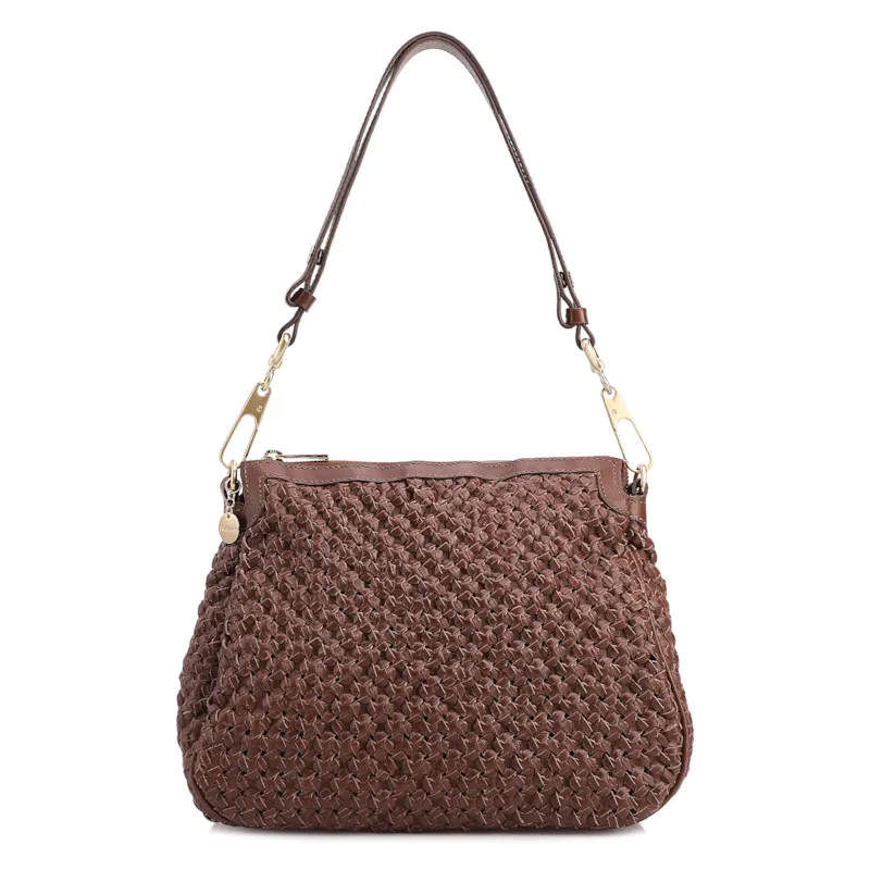 Bolsa De Ombro Tressê Grande Couro Marrom Tressê