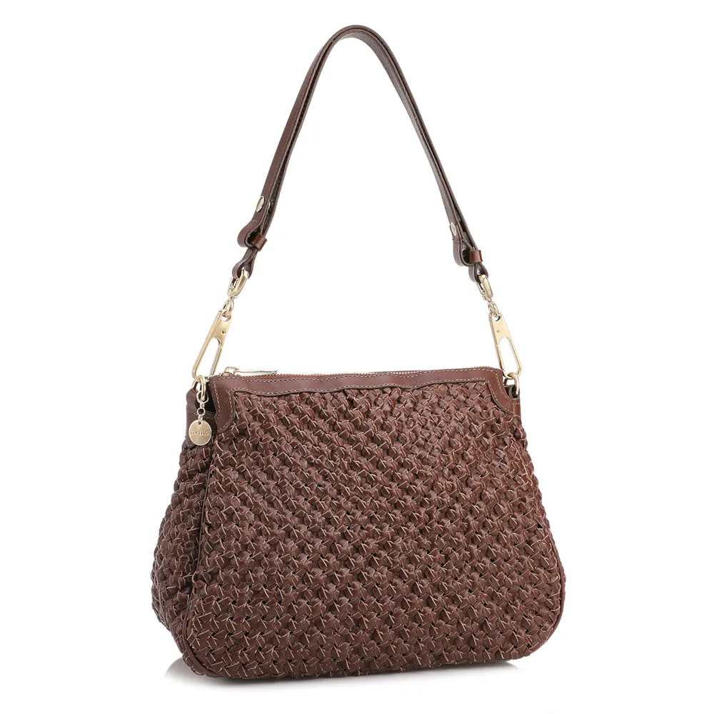 Bolsa De Ombro Tressê Grande Couro Marrom Tressê - imagem 2