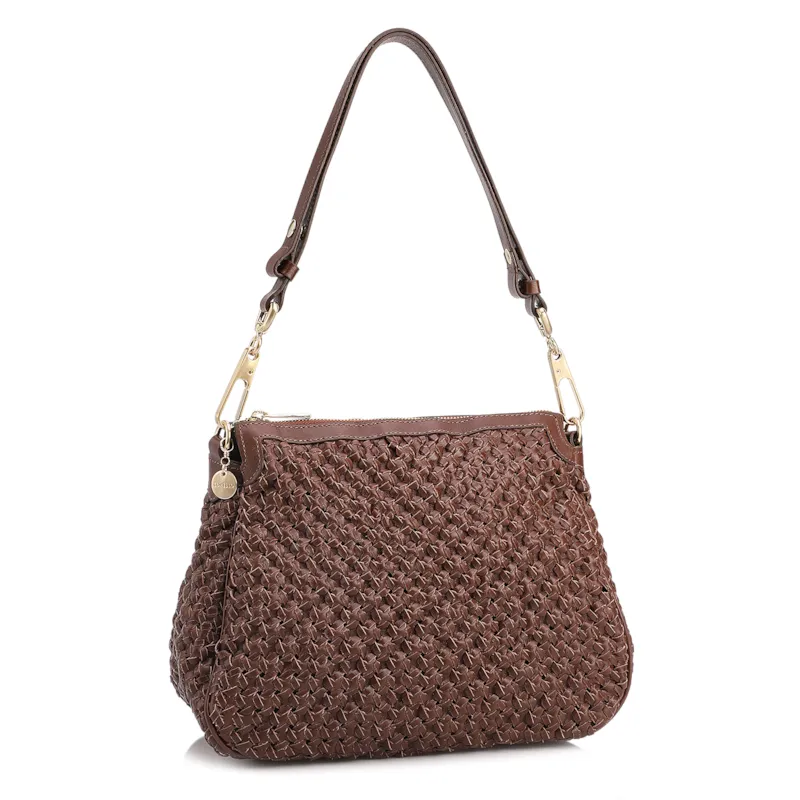 Bolsa De Ombro Tressê Grande Couro Marrom Tressê - foto 2