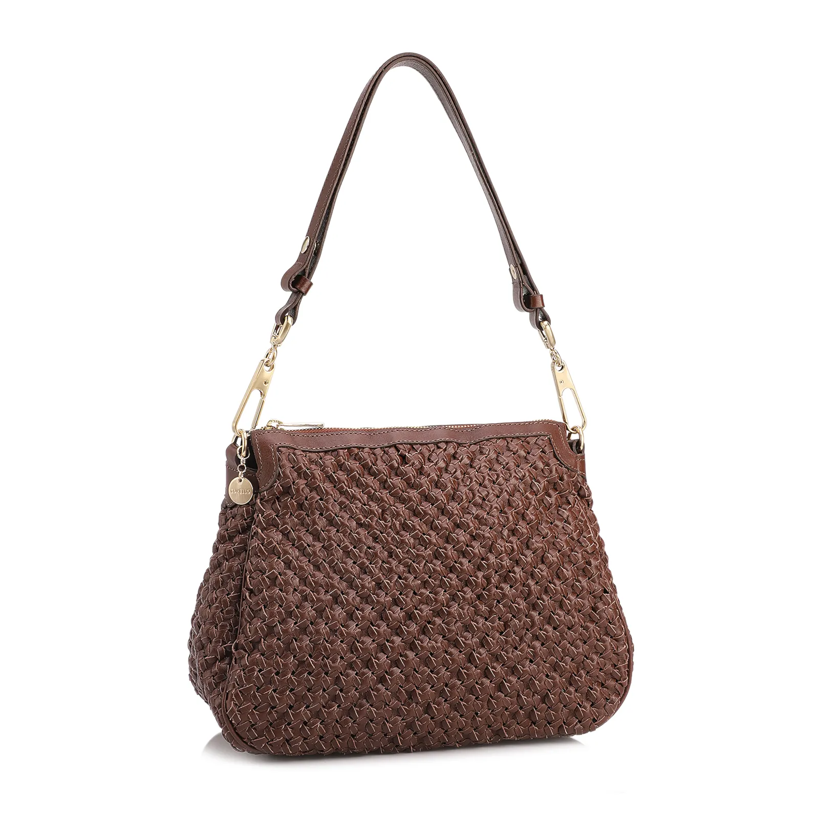 Bolsa De Ombro Tressê Grande Couro Marrom Tressê