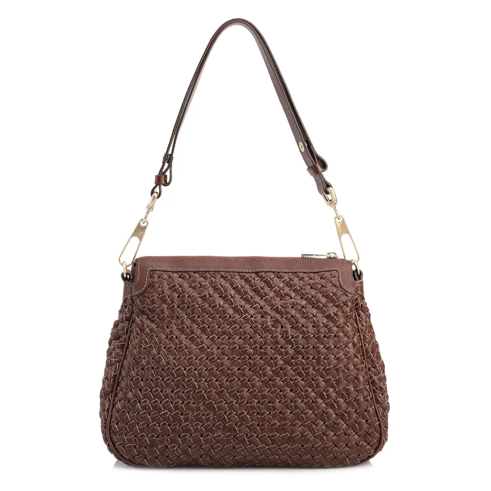 Bolsa De Ombro Tressê Grande Couro Marrom Tressê - imagem 3