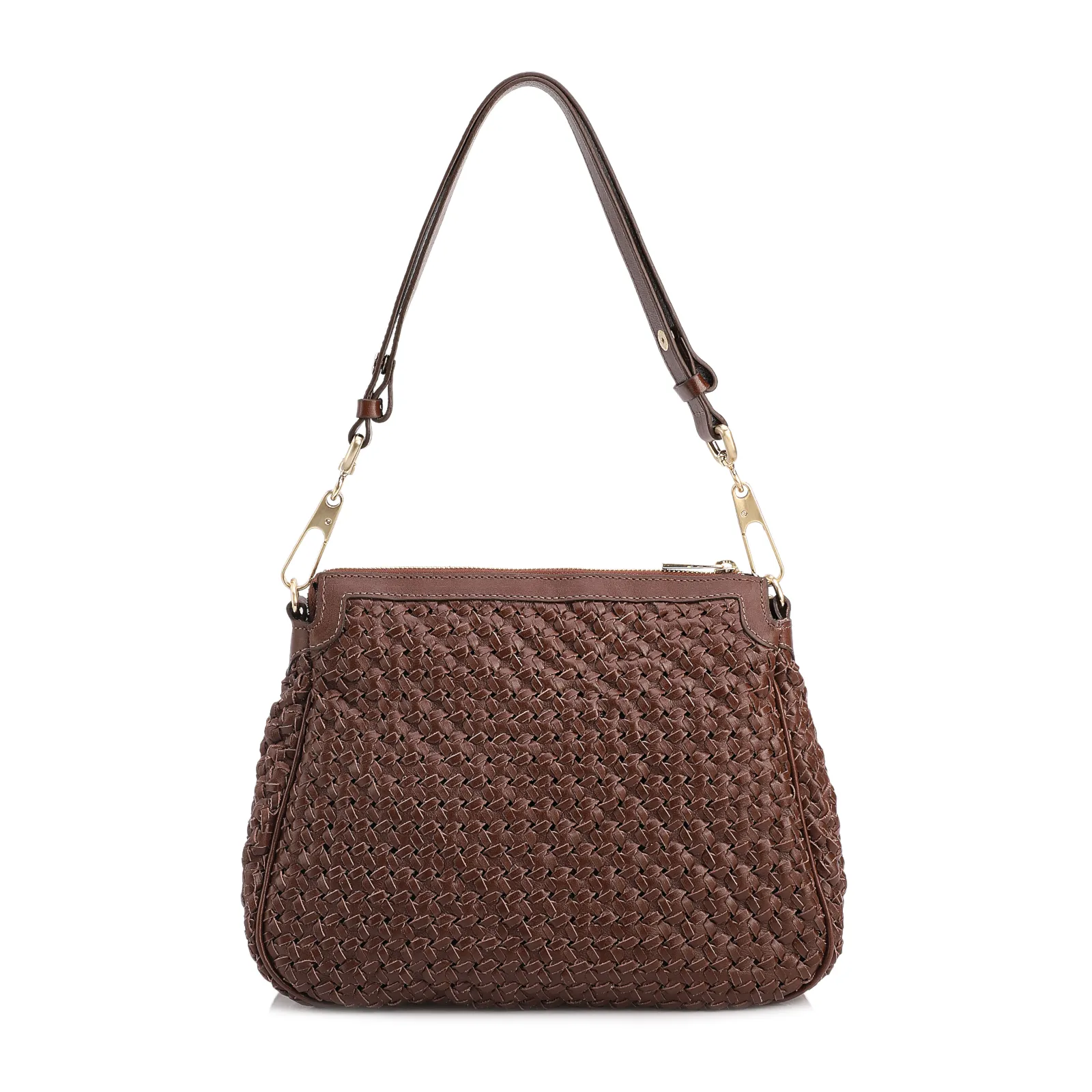 Bolsa De Ombro Tressê Grande Couro Marrom Tressê