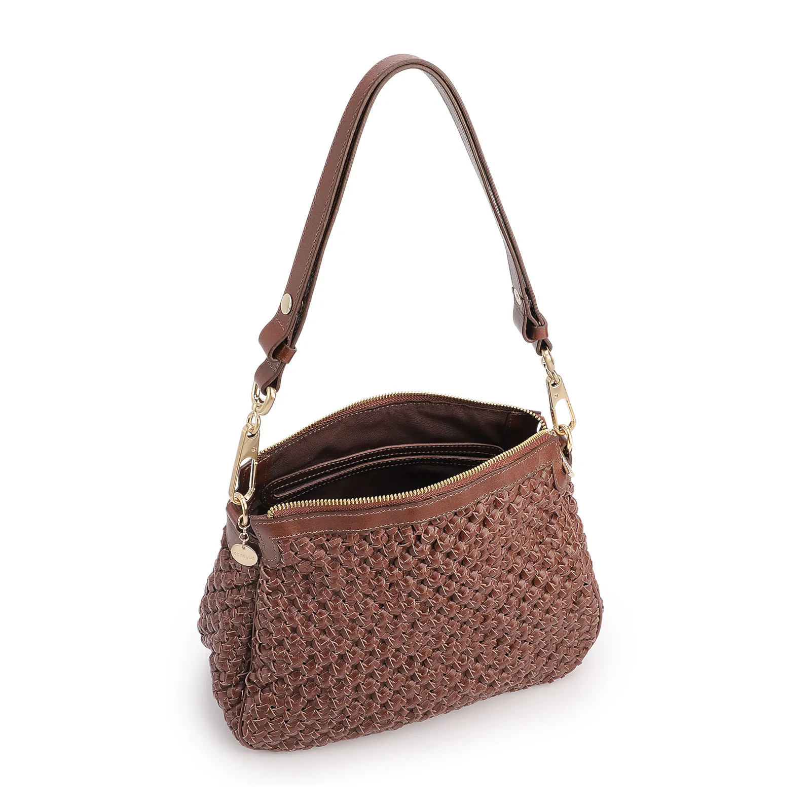 Bolsa De Ombro Tressê Grande Couro Marrom Tressê