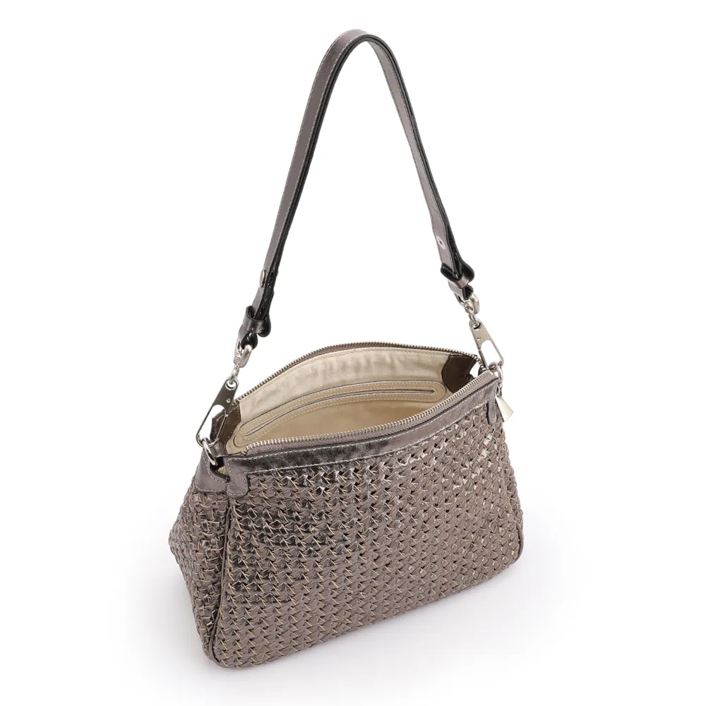 Bolsa De Ombro Tressê Grande Couro Prata Escuro Tressê - imagem 4