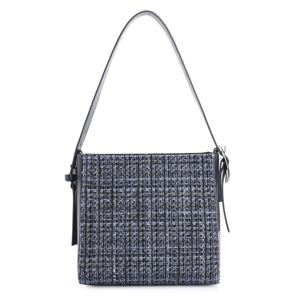 Bolsa De Ombro Tweed Azul/Couro Azul - imagem 3