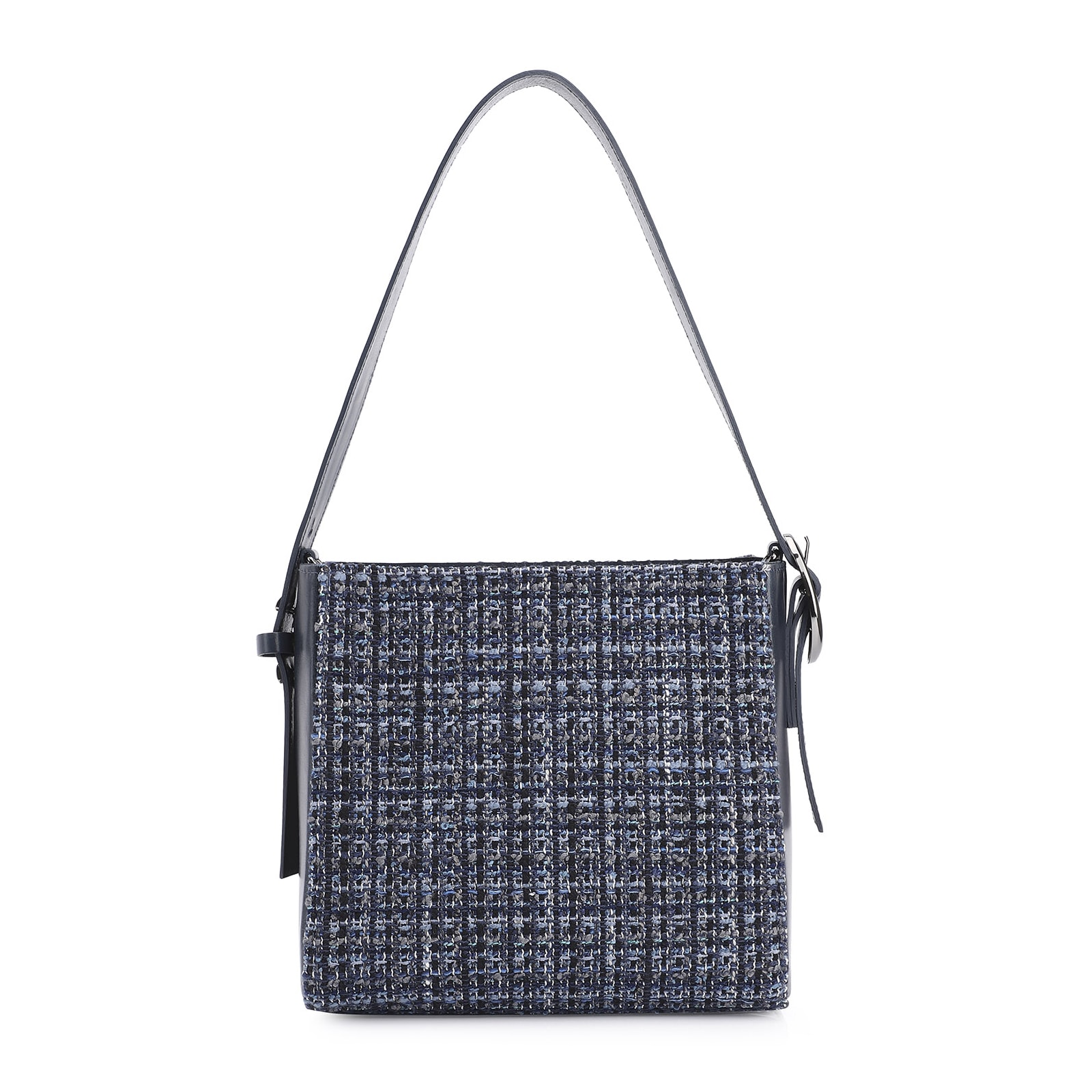 Bolsa De Ombro Tweed Azul/Couro Azul