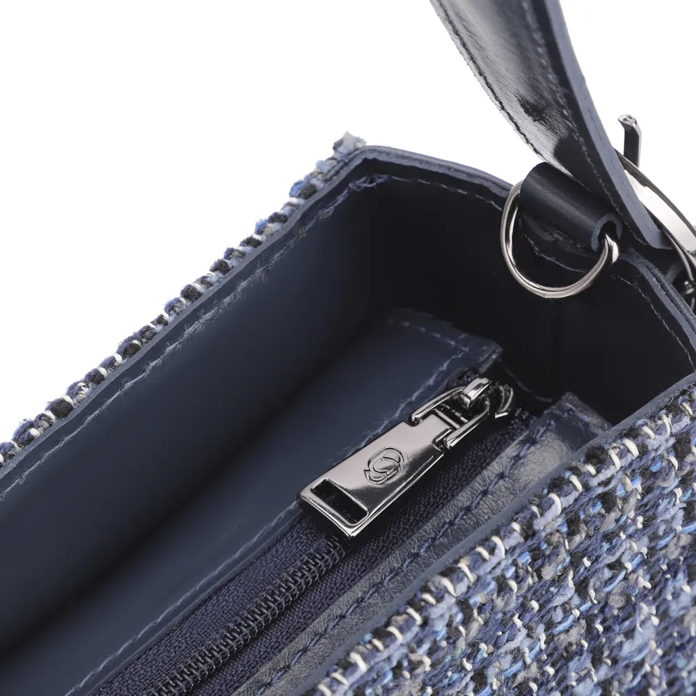 Bolsa De Ombro Tweed Azul/Couro Azul - imagem 5