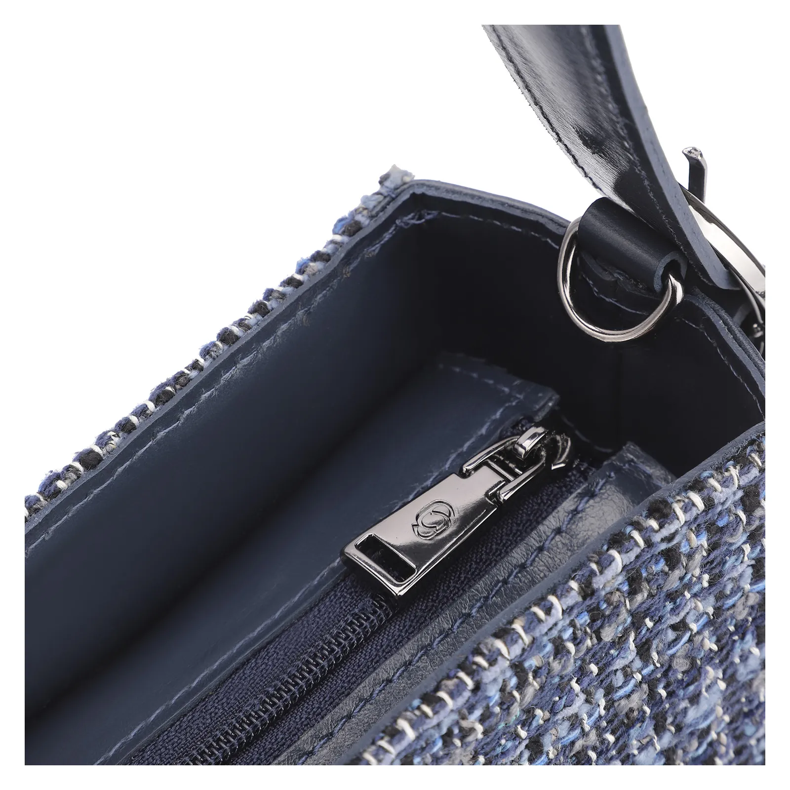 Bolsa De Ombro Tweed Azul/Couro Azul